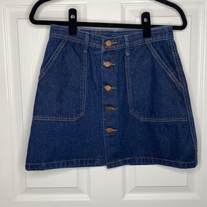 button fly denim mini skirt